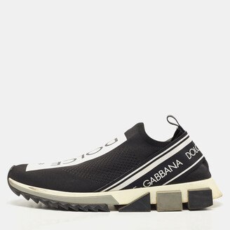 Black/White Logo Print Knit Fabric Sorrento Slip On Sneakers Size 46