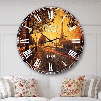 Designart 'Vintage Style View of Paris' Landscape Wall CLock