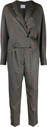 Notched-Lapel Long-Sleeve Jumpsuit