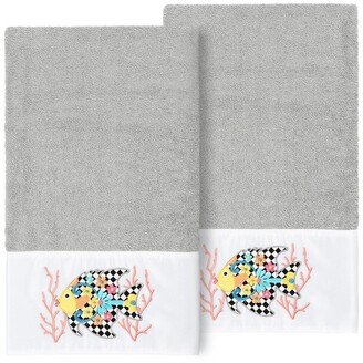 Feliz Embellished Bath Towel - Set of 2 - Light Gray