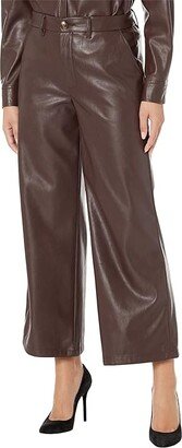 Aubrielle - Wide Leg Faux Leather Trousers (Chocolate) Women's Casual Pants