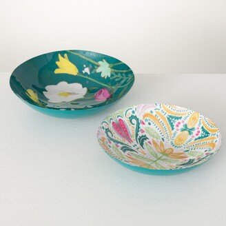 4H Sullivans Floral Colorful Serving Bowls Set of 2, Multicolored - 14.25L x 14.25W x 4H, 12.25L x 12.25W x 3H