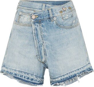 Tilly cross-over fray hem denim shorts