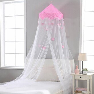 Sweetheart Round Collapsible Pink Heart Hoop Sheer Mosquito Bed Canopy - White/Pink - 23 x 23 x 96L