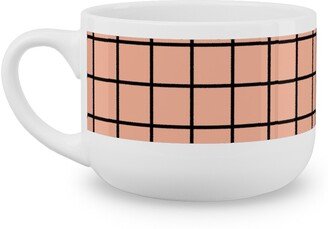 Mugs: Square Grid Latte Mug, White, 25Oz, Pink