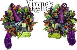 Halloween Wreaths, Deco Mesh Wreath, Witch Wreath Set, For Front Doors, Double Door Wreaths