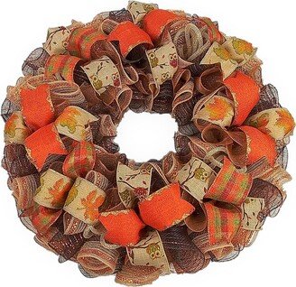 Fall Wreaths For Front Door, Burlap Autumn Wreath, Thanksgiving Brown Deep Orange F4