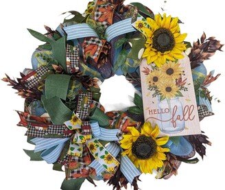 Hello Fall Sunflower Wreath | Décor Blue Thanksgiving Wreath