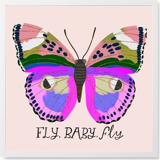 Photo Tiles: Butterfly Fly Baby Fly - Pink Photo Tile, White, Framed, 8X8, Pink