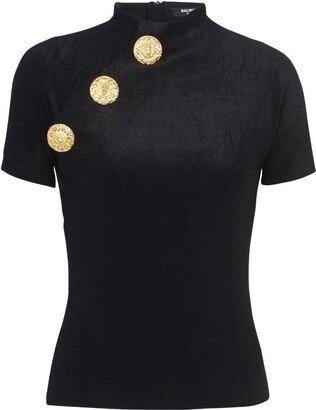 Velvet Button-Detail T-Shirt