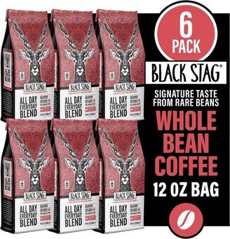 Black Stag All Day Everyday Blend, Medium Roast, Whole Bean Coffee, 6 Pack - 12oz Bags