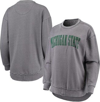 Women's Pressbox Heathered Gray Distressed Michigan State Spartans Vintage-Like Wash Pullover Sweatshirt