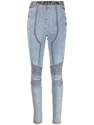 Logo-Waistband Denim Leggings