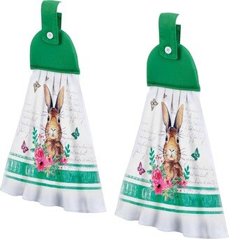 Collections Etc Easter Bunny & Flowers Tab Top Hanging Towels - Set of 2