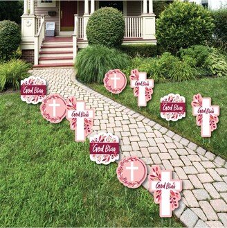 Big Dot Of Happiness Pink Elegant Cross - Lawn Decor Outdoor Girl Religious Party Yard Decor - 10 Pc