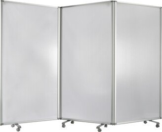 Accordion Style Plastic Inserts 3 Panel Room Divider with Casters, Gray