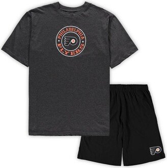 Men's Concepts Sport Black, Heathered Charcoal Philadelphia Flyers Big and Tall T-shirt and Shorts Sleep Set - Black, Heathered Charcoal