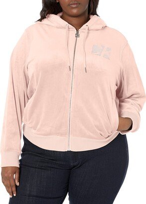 Women's Plus Size Velour Rhinestone Detail Cozy Hoodie Everyday Jacket