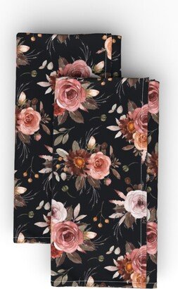 Cloth Napkins: Vintage Roses On Black Cloth Napkin, Longleaf Sateen Grand, Black