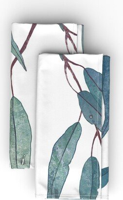 Cloth Napkins: Pointed Leaves - Green On White Cloth Napkin, Longleaf Sateen Grand, Green