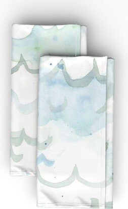 Cloth Napkins: Watercolor Waves - Neutral Cloth Napkin, Longleaf Sateen Grand, Blue