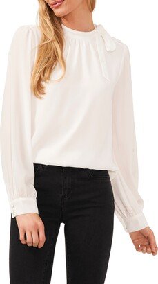 Button Detail Tie Neck Blouse