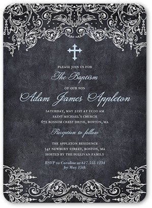 Baptism Invitations: Divine Chalk Boy Baptism Invitation, Blue, Standard Smooth Cardstock, Rounded