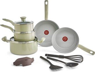 Fresh Simply Cook 12pc Ceramic Recycled Aluminum Cookware Set - Green