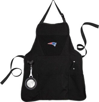 New England Patriots Black Grill Apron- 26 x 30 Inches Durable Cotton with Tool Pockets and Beverage Holder