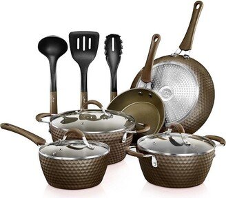 11-Piece Lines Kitchenware Pots And Pans Set, Bronze