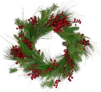 Northlight 24-Inch Mixed Pine and Red Berry Artificial Christmas Wreath - Unlit