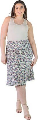 24seven Comfort Apparel Plus Size Knee Length Floral Print Elastic Waistband Skirt-Multicolored-3X