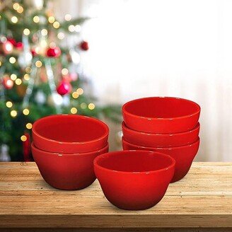 8oz Ceramic Chip and Dip Porcelain Bowls, Set of 6, Red