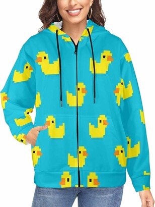 LOSARON Pattern with Many Pixel Art Yellow Bath Ducks Women's Fall Outfits Full Zip Workout Jacket Athletic Casual Long Sleeve Sweatshirts Fall Outfits L