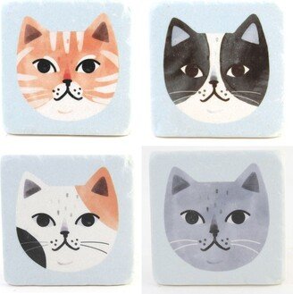 GANZ Tabletop Cat Coasters Set/4 - Four Coasters 4 Inches - Gray Black White Tabby - Cb176108 - Resin - Blue