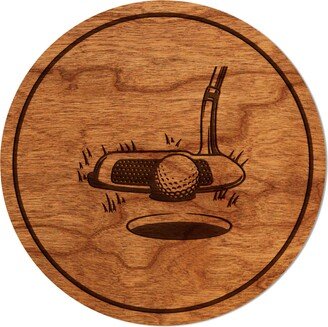 Golf Coaster - Click To See Multiple Designs Crafted From Cherry Or Maple Wood-AB