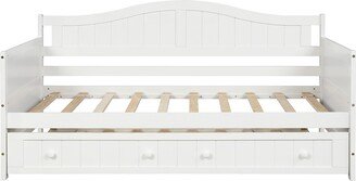 IGEMAN Twin Wooden Daybed with Trundle Bed, Sofa Bed for Bedroom Living Room, White