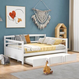 Full Size Daybed Wood Bed with Twin Size Trundle-AE