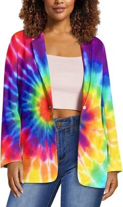 Horeset Tie Dye Spiral Womens Long Sleeve Blazer Jacket Open Front Work Office Blazer Button Jacket