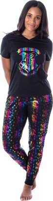 Harry Potter Womens' Rainbow Foil Hogwarts Crest 2 Piece Pajama Jogger Set (S) Multicoloured