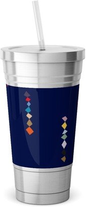 Travel Mugs: Square Color - Blue Stainless Tumbler With Straw, 18Oz, Blue