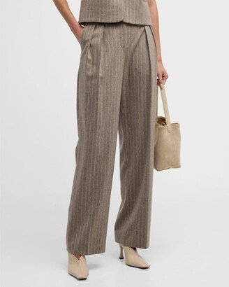 Amoya Pinstripe Pleated Wide-Leg Cashmere Pants