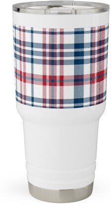 Travel Mugs: American Plaid - Blue And Red Travel Tumbler, 30Oz, Multicolor