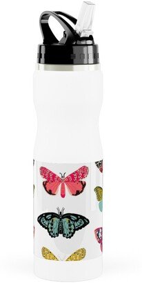 Photo Water Bottles: Moths And Butterflies Spring Garden - Light Stainless Steel Water Bottle With Straw, 25Oz, With Straw, Multicolor