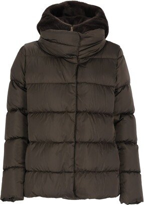 Funnel-Neck Hooded Down Jacket-AD