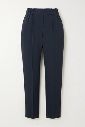 Cropped Pleated Crepe Tapered Pants - Blue