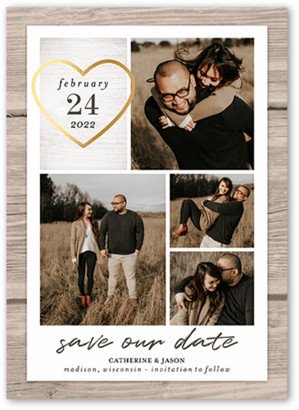 Save The Date Cards: Heart Outline Save The Date, Beige, 5X7, Luxe Double-Thick Cardstock, Square