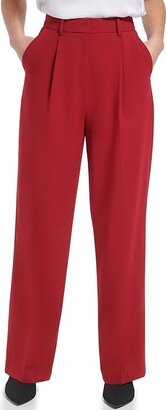 Wide Leg Pants w/ Pleat (Cranberry) Women's Clothing