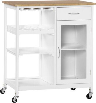 Homcom Utility Kitchen Cart, Rolling Kitchen Island Storage Trolley with Wine Rack, Shelves, Drawer and Cabinet, White