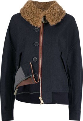 Shearling-Collar Long-Sleeve Jacket